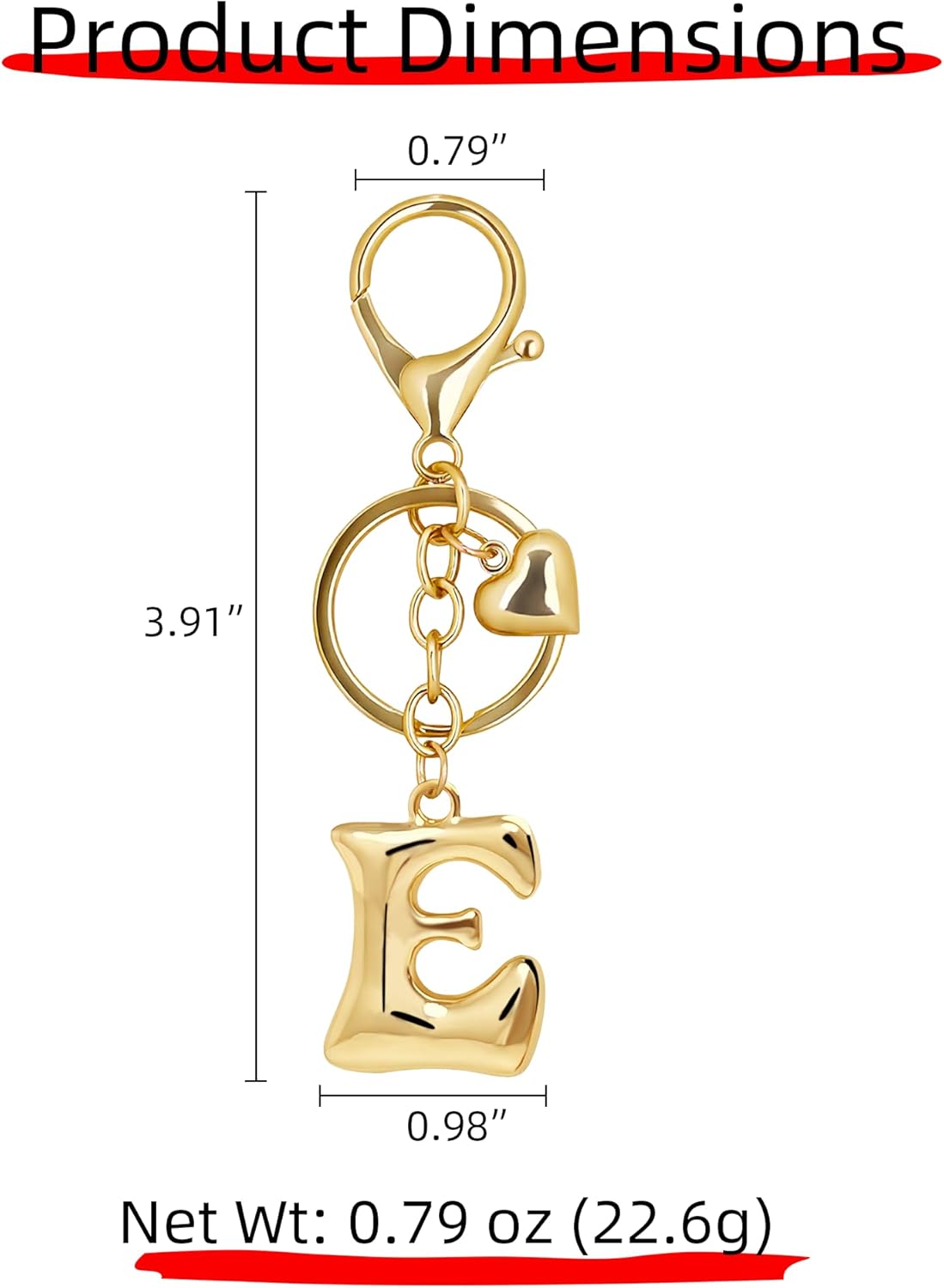 Gold Bubble Heart Initial Bag Charms for Handbags – Cute Initial Letter Keychain for Women, Purse Charms, Gold Gift