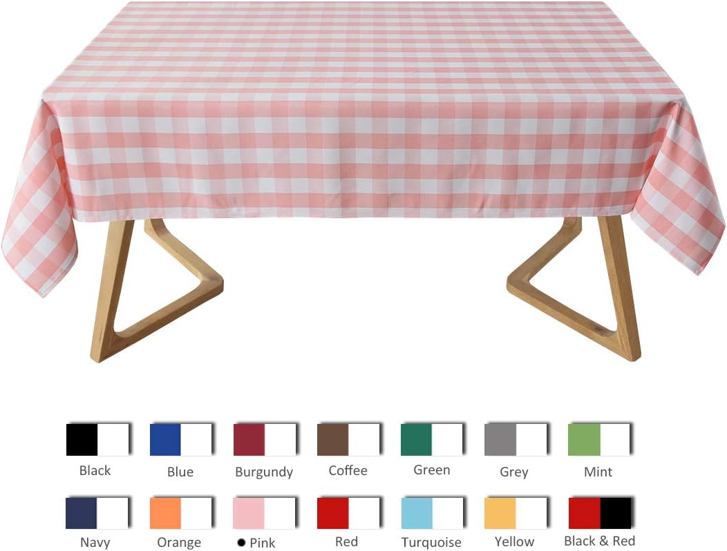 maxmill Square Checkered Tablecloth Water Resistance Antiwrinkle Spillproof Heavy Weight Gingham Table Cloth Buffalo Plaid for Buffet Banquet Parties Event Holiday Dinner 70 x 70 Inch Pink and White