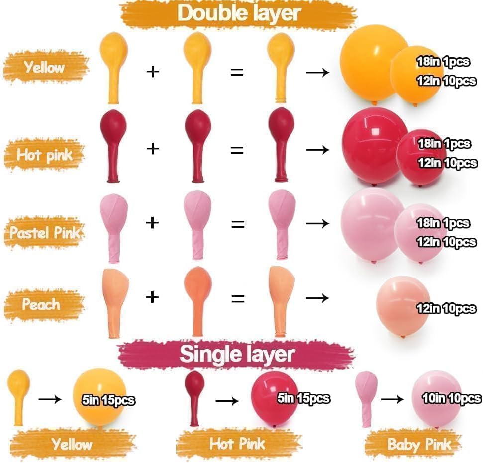 Yellow Pink Balloon Garland Double Stuffed Light Baby Pink Peach Balloons Different Sizes Pastel Coral Balloon Arch Kit for Birthday Baby Shower Wedding Fall Autumn Pumpkin Party Decorations