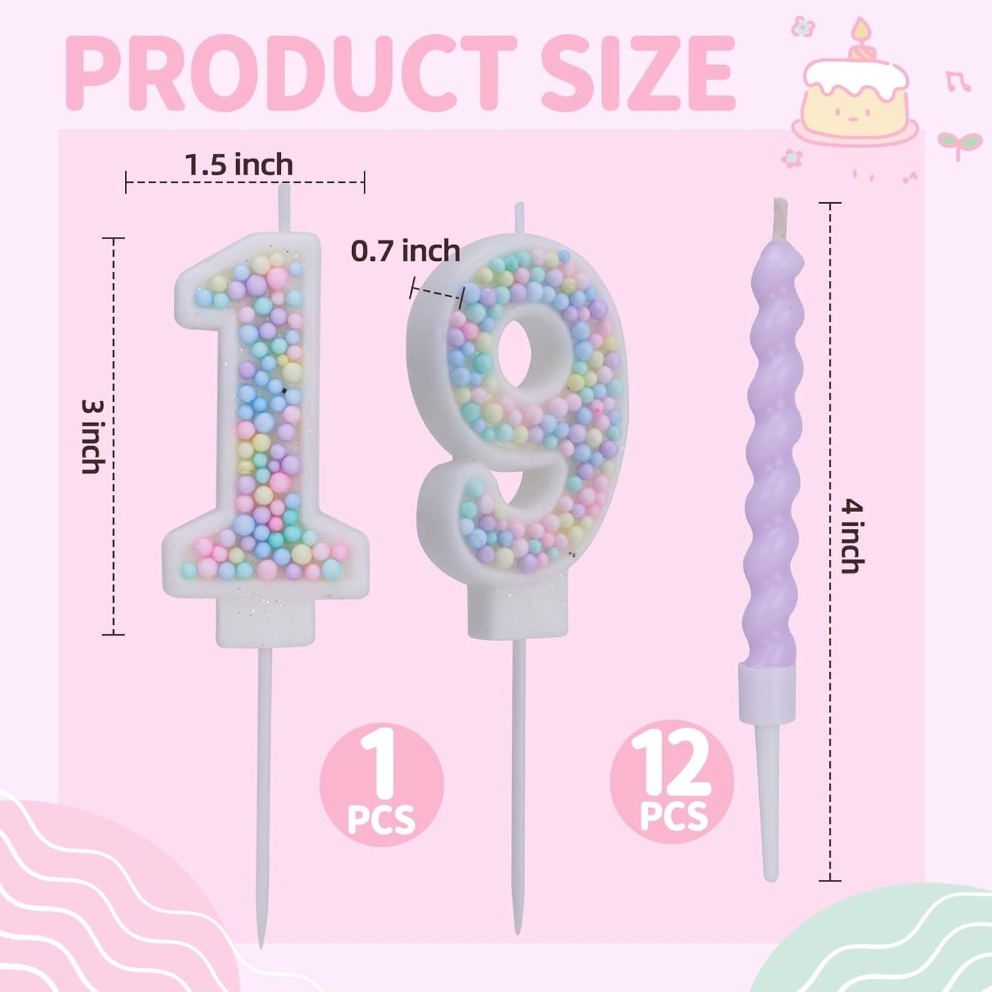 Number 1 Birthday Candles for Cake with 12 Pieces Spiral Candles with Macaron Pastel Rainbow Pink Cake Toppers for Girls Happy Birthday Party Decorations