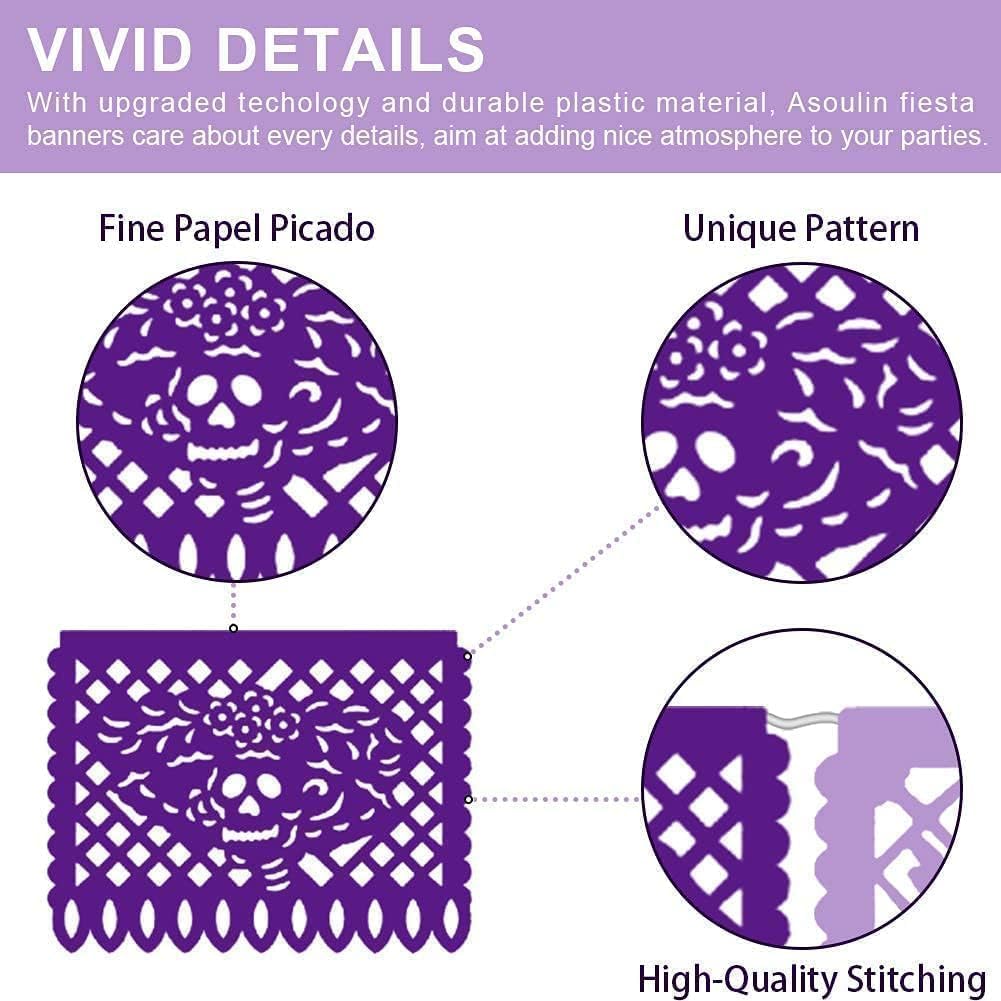 5PCS Mexican Party Decorations, 90FT Plastic Papel Picado Banner, Fiesta Party Decoration, Dia De Los Muertos, Day of The Dead Decorations, Cinco De Mayo Decor, Mexico Birthday Party Supplies