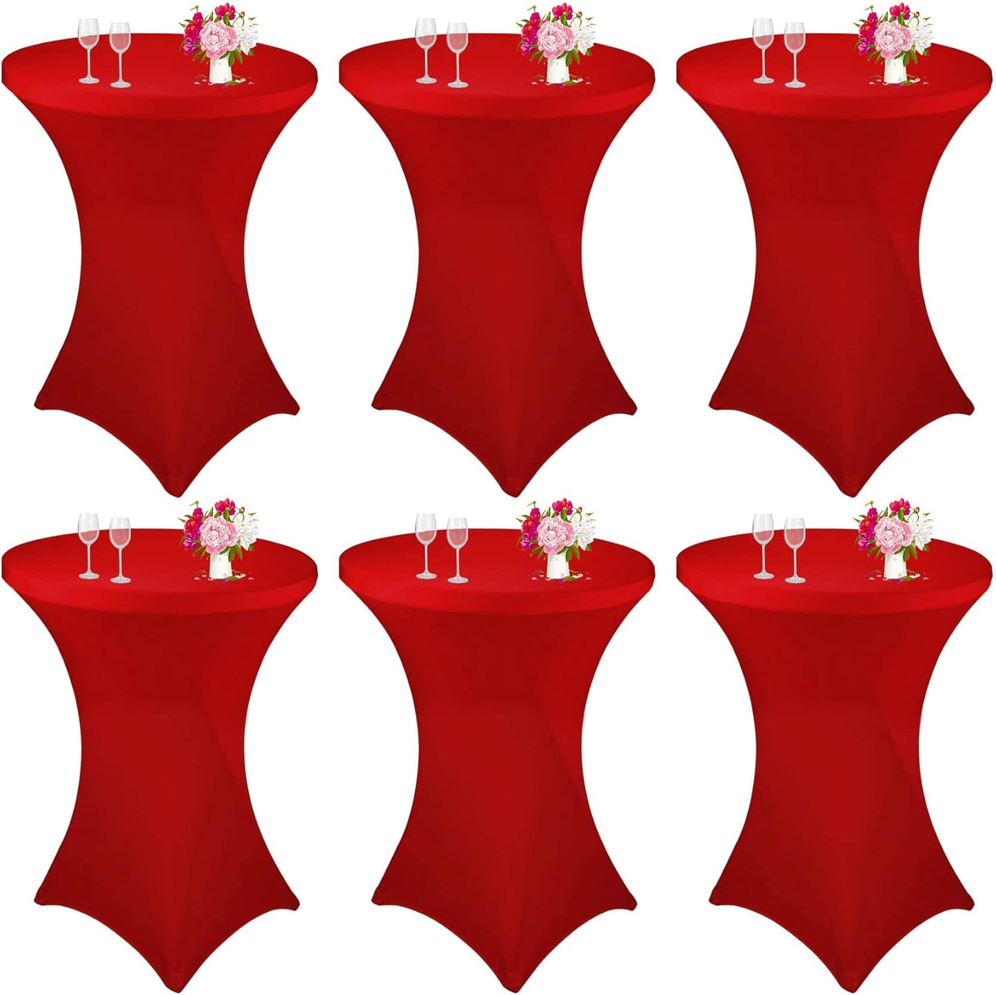 6 Pack Cocktail Spandex Tablecloth 32"x43" Red Stretch Square Corners Cocktail Table Cover Fitted High Top Round Table for Bar Wedding Birthday Party Banquet