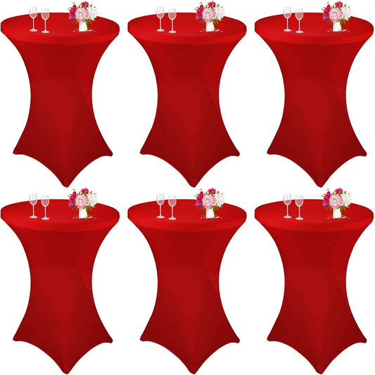 6 Pack Cocktail Spandex Tablecloth 32"x43" Red Stretch Square Corners Cocktail Table Cover Fitted High Top Round Table for Bar Wedding Birthday Party Banquet