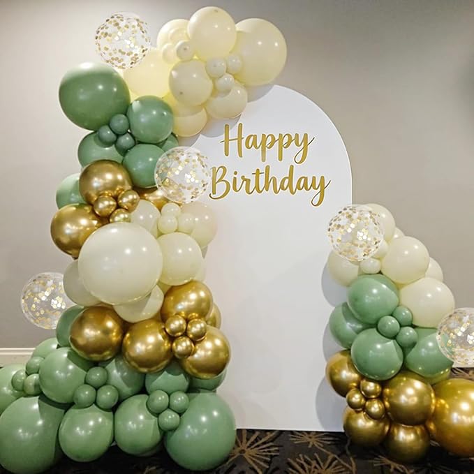 Sage Green White Gold Balloon Garland Arch Kit, 167Pcs Latex Balloons Different Sizes 15 12 10 5 inch for Baby Shower Gender Reveal Birthday Engagement Party Decorations