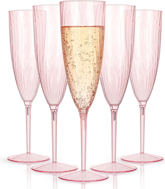 WDF 36PCS Pink Champagne Flutes Plastic - 6OZ Pink Disposable Champagne Flutes Party Supplies for Wedding/Birthday/Parties