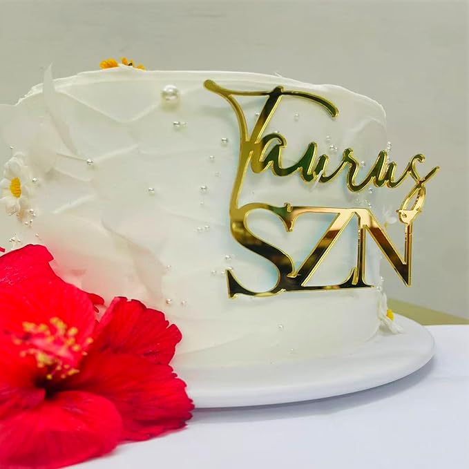 Gold Acrylic Taurus Zodiac Sign Cake Topper,Taurus Season Energy/12 Zodiac Constellation Theme Birthday Cake Decor,April/May Decorations for Wedding Birthday baby showers Party Decoration