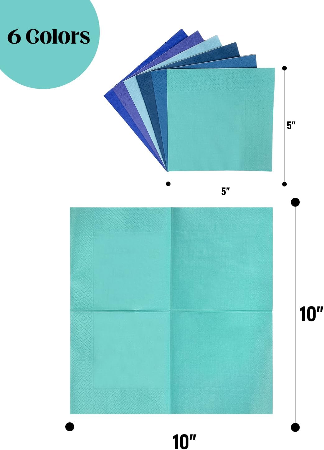 Blue Cocktail Napkins 6 colors 5 * 5inch disposable Beverage Napkin paper for Cocktail, Wedding, Dinner，Brithday Party Dessert Wine Paper Napkins（ 120 Count）