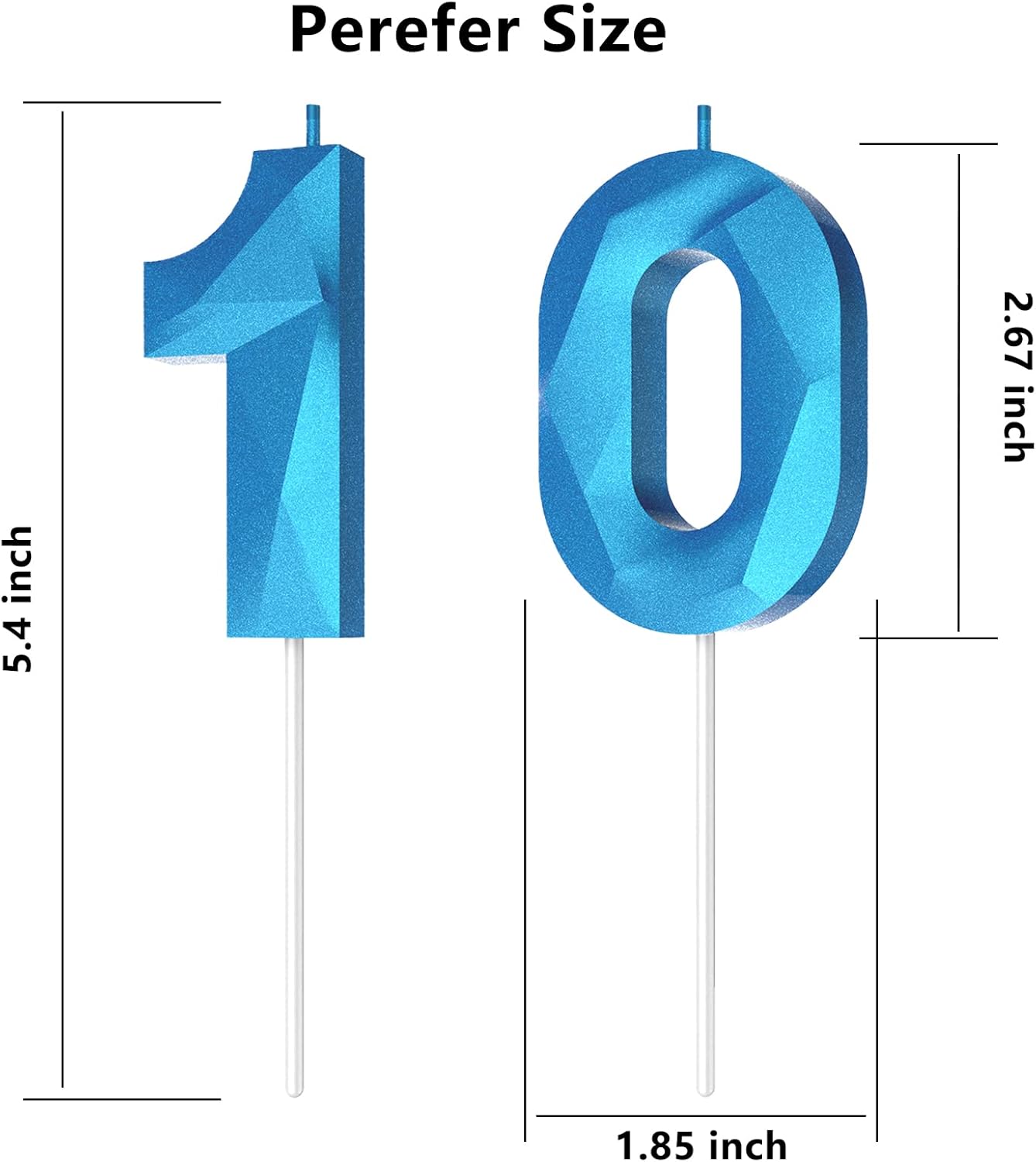 Number Birthday Candles(10 Candle Blue) 3D Diamond Shape Number Happy Birthday Cake Candles for Birthday Party Wedding Decoration Reunions Theme Party
