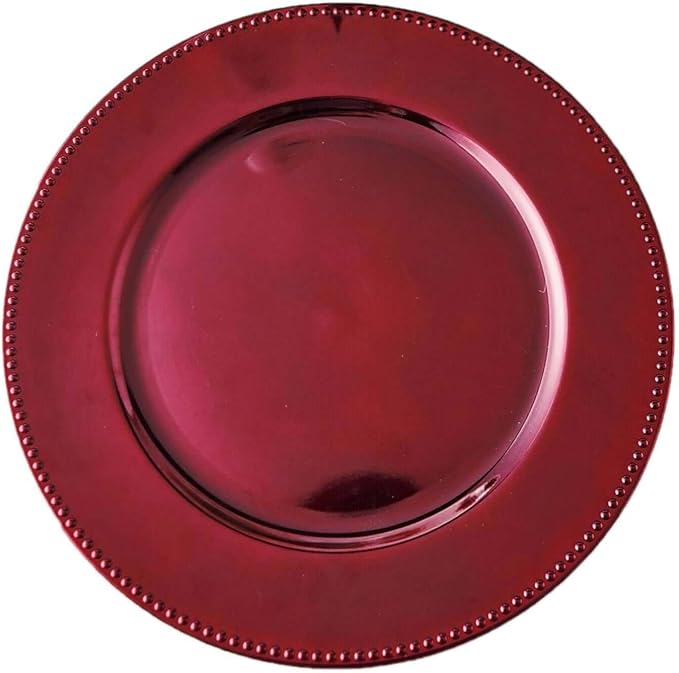 Efavormart 6 Pack - 13" Burgundy Round Acrylic Beaded Charger Plates Perfect for Wedding Catering Decorations Centerpieces, Events Party, Tabletop Decor & Dinner Servers