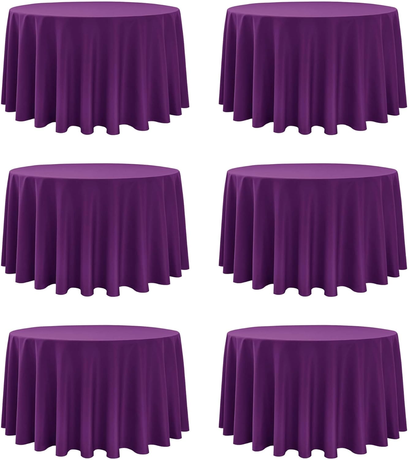 6-Pack Purple Round Tablecloths, 120 Inches, Stain-Resistant Polyester for 5-6 Ft Round Tables - Washable Table Covers for Weddings, Banquets, Birthday Parties, Events