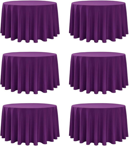 6-Pack Purple Round Tablecloths, 120 Inches, Stain-Resistant Polyester for 5-6 Ft Round Tables - Washable Table Covers for Weddings, Banquets, Birthday Parties, Events