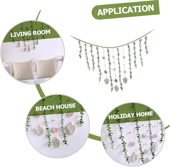 Boho Eucalyptus Leaf Wall Hanging Decor Artificial Garland Wooden Beads Decor