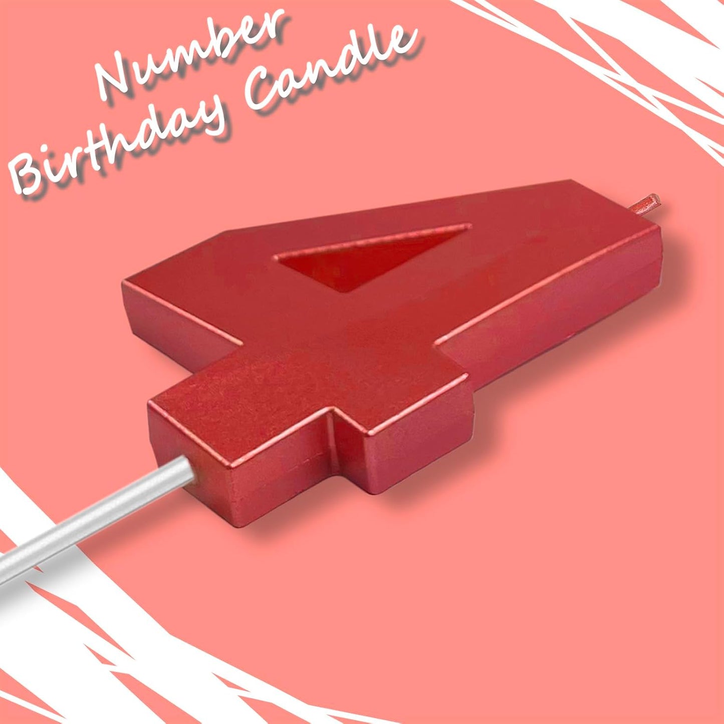 Red Number 4 Candles, 3D Diamond 2.76 Inch Cake Topper Birthday Candles for Wedding Anniversary Cake Decorations, Happy Birthday Party Decorations