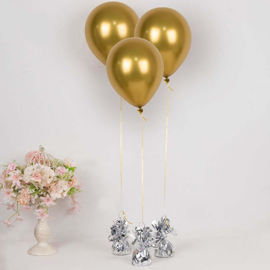 Efavormart 12 Pack Metallic Silver Foil Tassel Top Party Balloon Weights, 5.5oz 5"