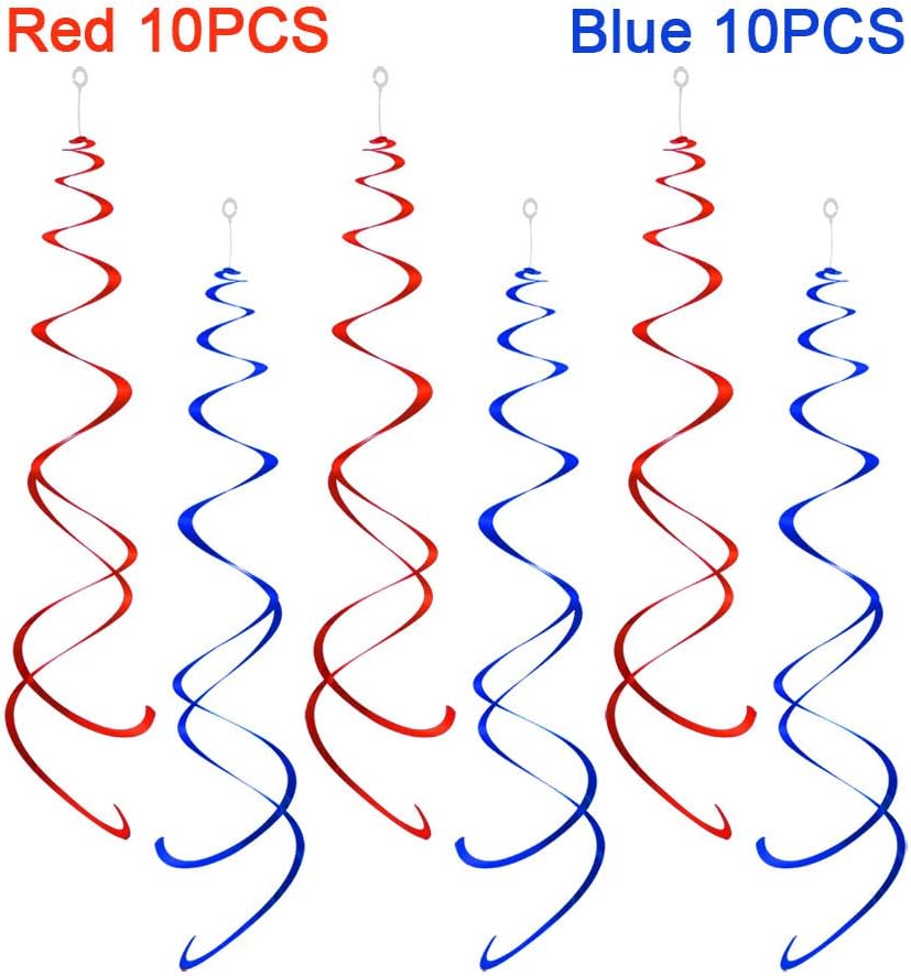 Party Swirl Decorations, Red and Blue Foil Ceiling Hanging Swirl Decoration, Whirls Decorations for Birthday | Wedding | Anniversary | Graduation Party Supplies, Pack of 20