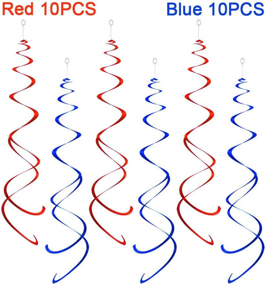 Party Swirl Decorations, Red and Blue Foil Ceiling Hanging Swirl Decoration, Whirls Decorations for Birthday | Wedding | Anniversary | Graduation Party Supplies, Pack of 20