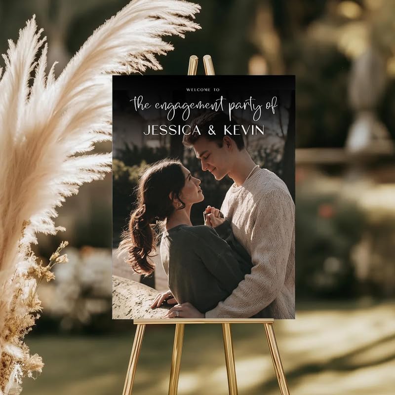 Romantic Photo Welcome Sign for Engagement Party - Modern Photo Collage Design for Couples Celebration