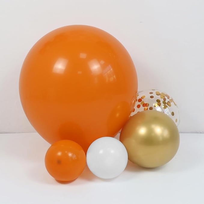 Orange and Gold Confetti Balloon Garland Arch Kit 164pcs Orange Chrome Gold White Balloons for Birthday Thanksgiving Wedding Decoration Baby Shower Decorations Birthday Party Decorations