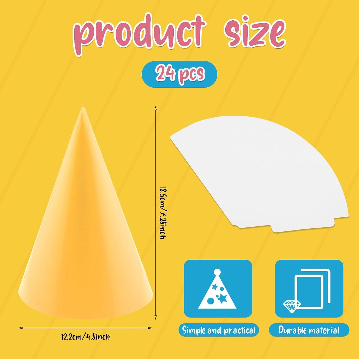 24 PCS Party Cone Hats DIY Birthday Paper Cone Hats for Kids and Adults Birthday, Baby Shower, Bridal Shower