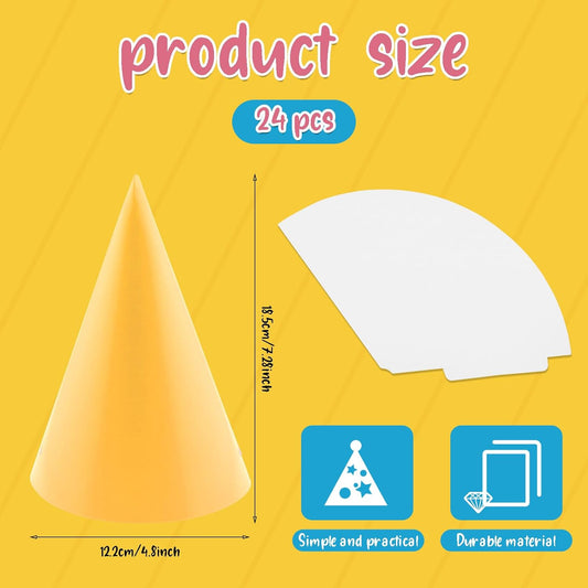 24 PCS Party Cone Hats DIY Birthday Paper Cone Hats for Kids and Adults Birthday, Baby Shower, Bridal Shower