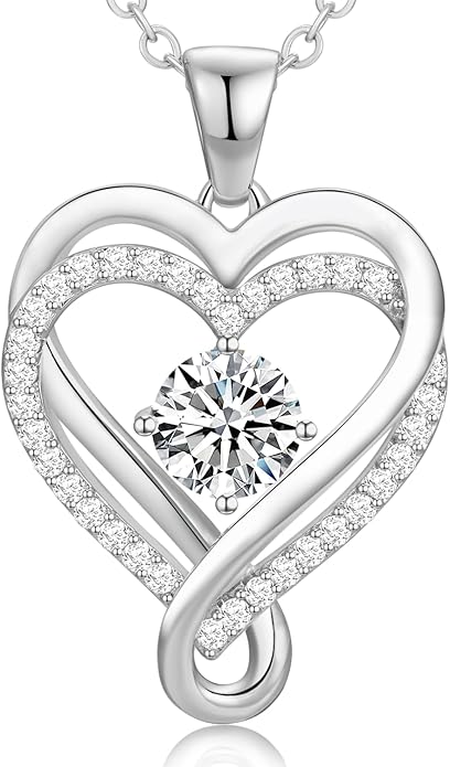 Infinity Love Heart Birthstone Necklace for Women Wife, S925 Sterling Silver Anniversary for Women Wife Birthday Gift for Her Girlfriend Mom Daughters, I Love You Women's Jewelry 18k Rose Gold Filled