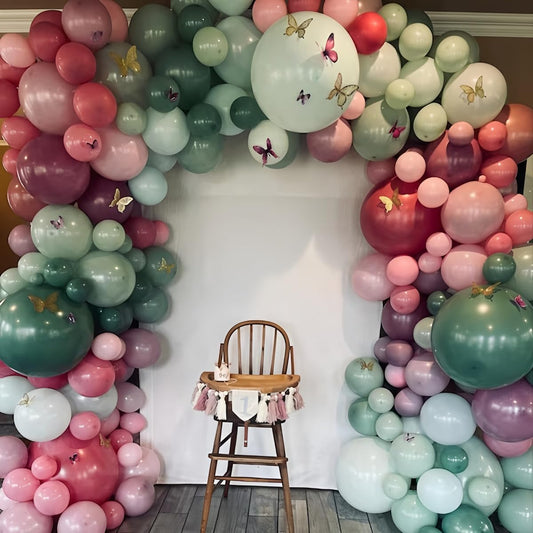 Fairy Theme Balloons Arch Pastel Pink Purple Green Balloons Garland Dusty Green Retro Hot Pink Latex Balloon for Girls Birthday Garden Wildflower Fairy Tea Party Baby Shower Woodland Decorations