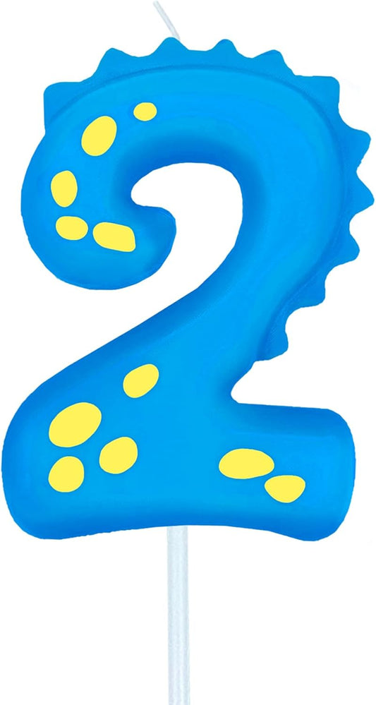 Number Birthday Candles(2 Candle Blue) Dinosaur Shape Number Happy Birthday Cake Candles for Dinosaur Birthday Party Decoration Reunions Theme Party