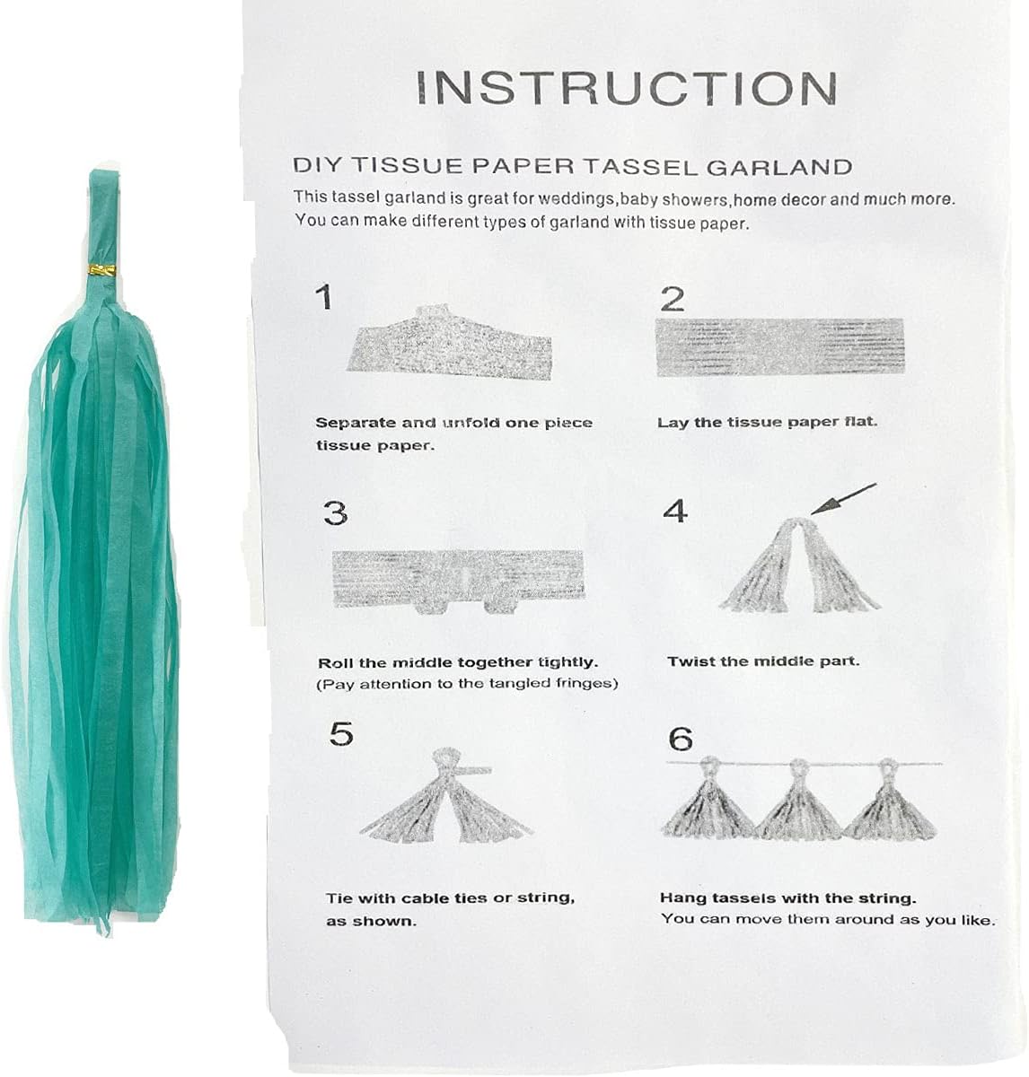 Tissue Paper Tassels Garland Banner Table Decor Party Banner Wedding Birthday Baby Shower Nursery Party Decorations Supplies (20, Teal)