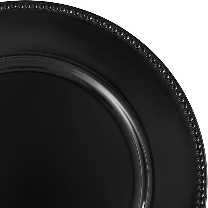 50 Pcs Black Charger Plates Bulk, 13" Round Beaded Plate Chargers for Dinner Plates, Decorative Dinner Chargers Plastic Table Chargers for Wedding Holiday Party Baby Shower Event Decoration (Black)