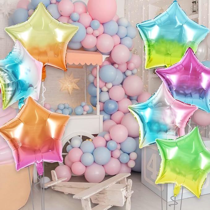 TONIFUL 30Pcs 18 Inch Large Colorful Star Shape Foil Balloons Big Gradient Stars Helium Mylar Ballons for Birthday Wedding Baby Shower Anniversary Engagement Party Decorations Supplies