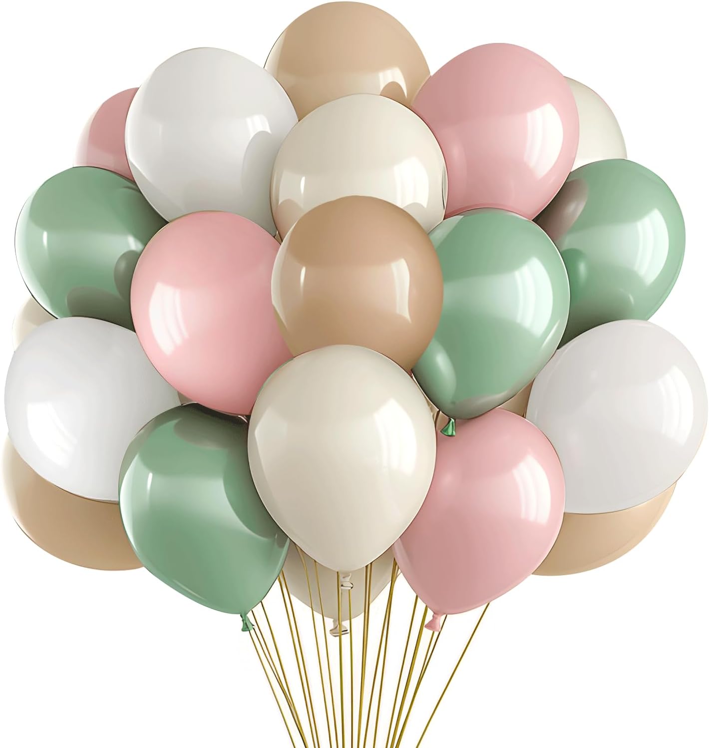 Pink and Dusty Green Balloons,50Pcs 12 Inch Brown Nude Boho White balloons Balloons with Ribbon for Girls Women Birthday Bridal Shower Wedding Tea Party Decorations