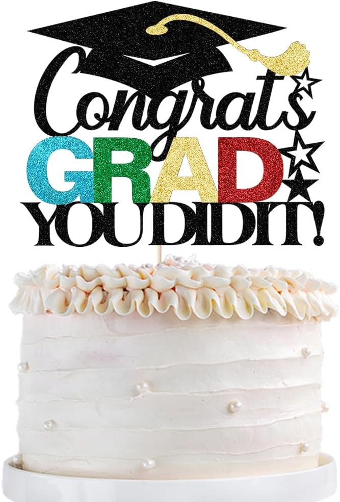 Congrats grad you did it Cake Topper,2025 Graduation Cake Topper,Congrats Grad Decorations,2025 High School/College/University Graduation Party Decoration Supplies.(black)