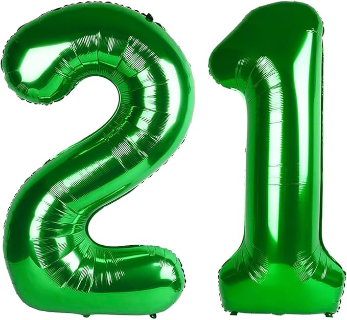 Dark Green Number 21 Balloon 40 Inch, 21st Birthday Party Decorations for Children, Giant 21 Foil Balloon for Party Supplies