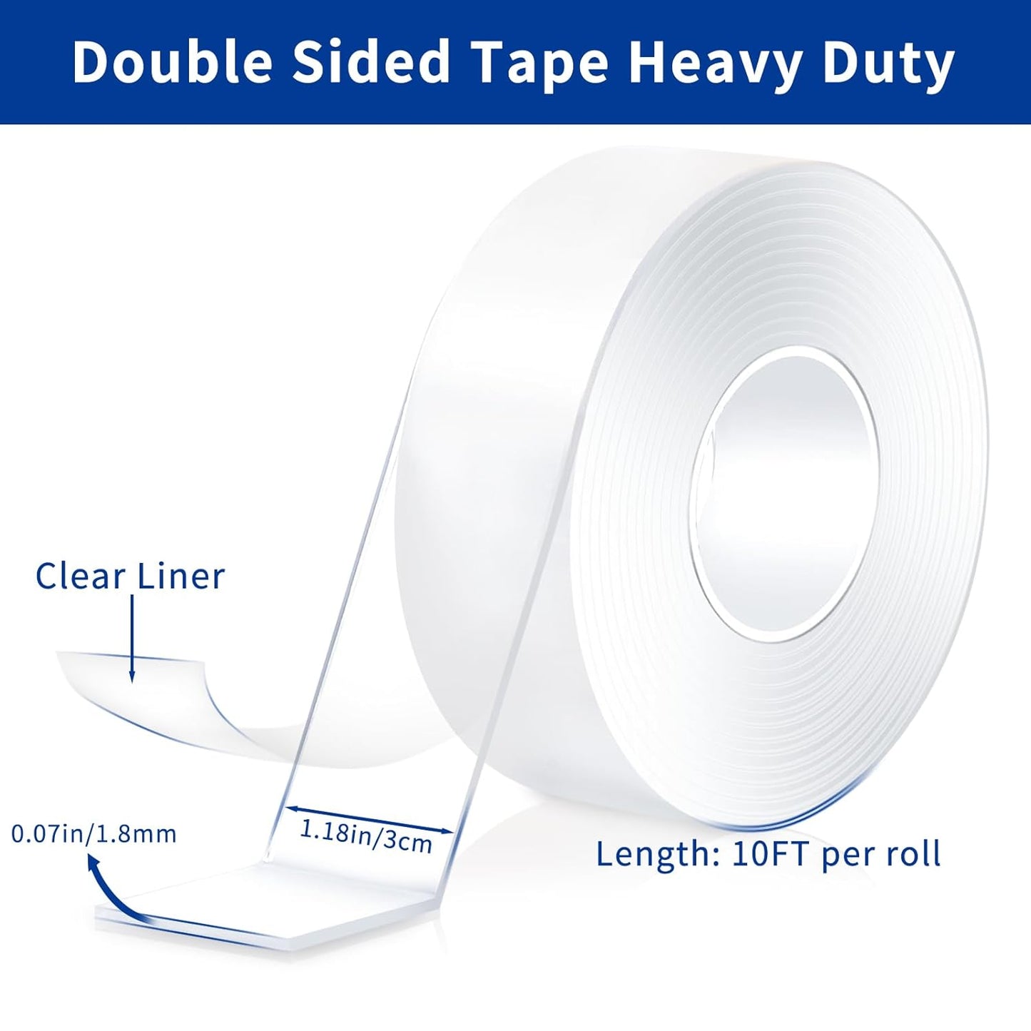 Double Sided Tape Heavy Duty 2 Rolls 120" x 1.18" Removable Nano Tape for Poster Carpet Picture Hanging Strip Rug Strong Adhesive Multipurpose Clear Mounting Two Stick Sided DIY Tape - 20 Feet