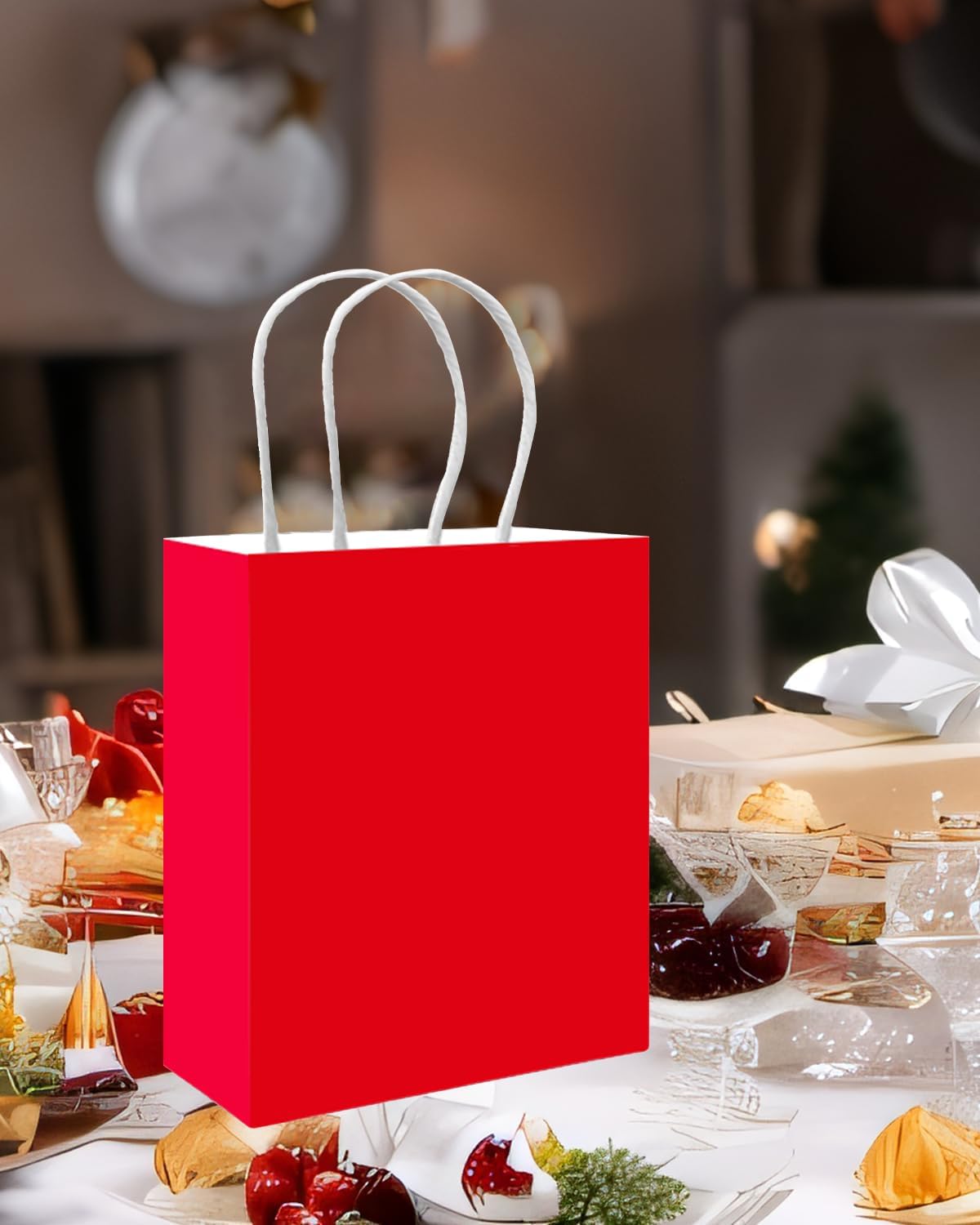 qiqee 100PCS Gift Bag with Handles Bulk Red Paper Bags Multiple Uses (11"x5"x8"inch Medium Size)