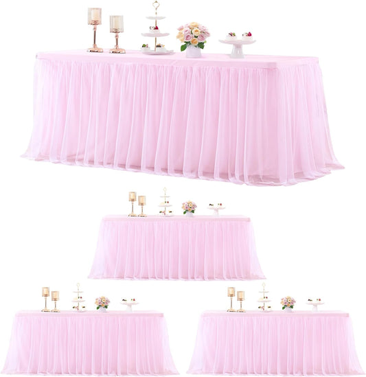 Suppromo 4 Pack 6ft Pink Tablecloths for Rectangle Tables, 72 x 30 Inch Pink Rectangular Table Cloth with Tutu Skirt for Baby Shower, Birthday Party, Banquet, Buffet, Cake