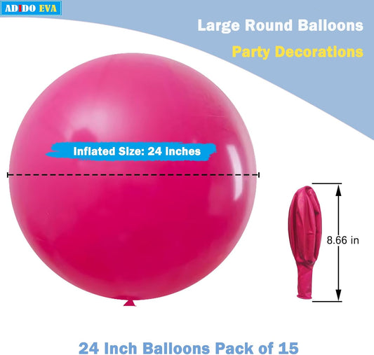 15Pcs 24 Inch Balloons Hot Pink Giant Round Balloons Large Balloon for Festival, Christmas, Birthday Party Decorations