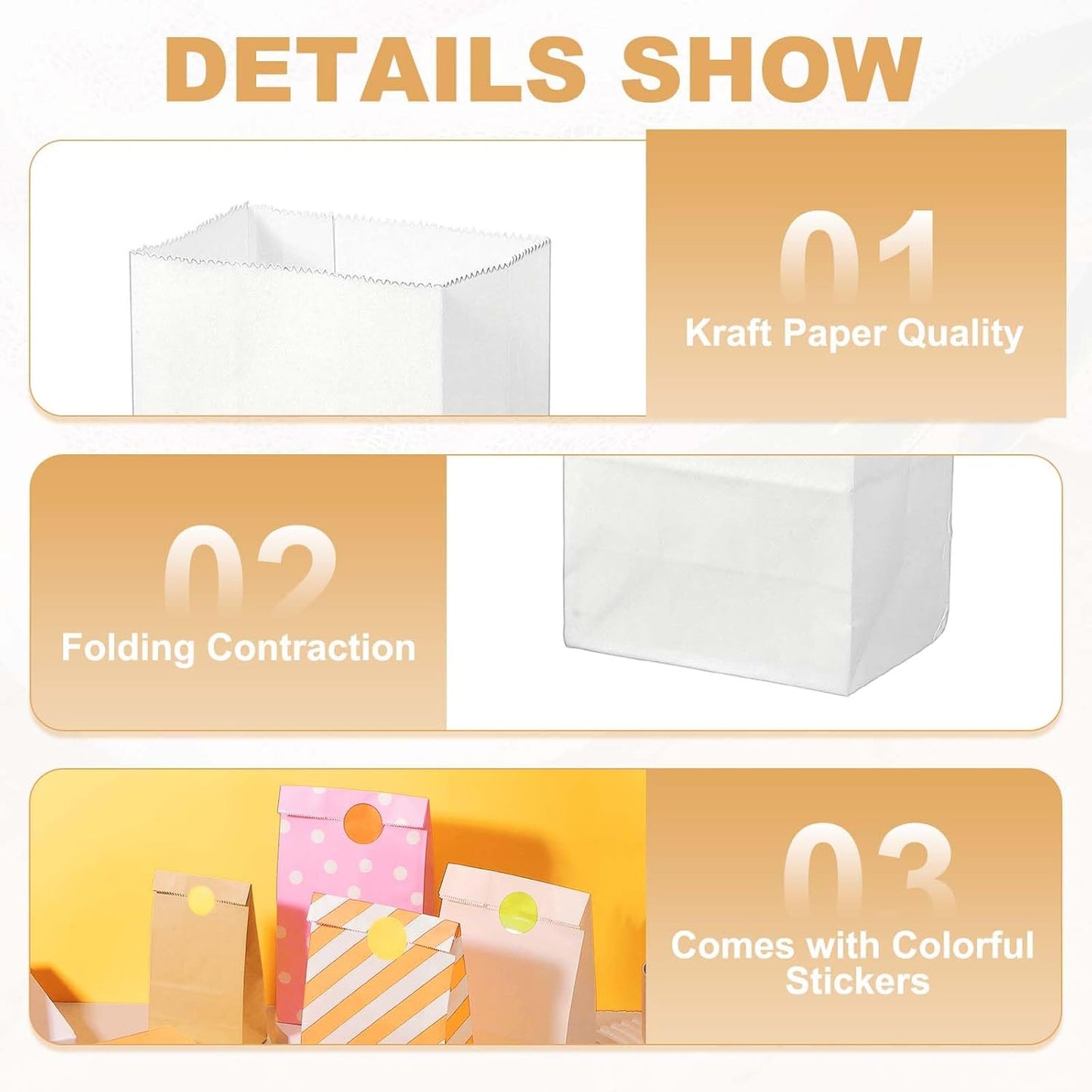 PATIKIL Party Favor Bag, 24 Pcs 3.5x2.4x7.1 Inch Mini Paper Candy Bags Gift Treat Celebration Halloween Goody Birthday Wedding Party with Stickers, White