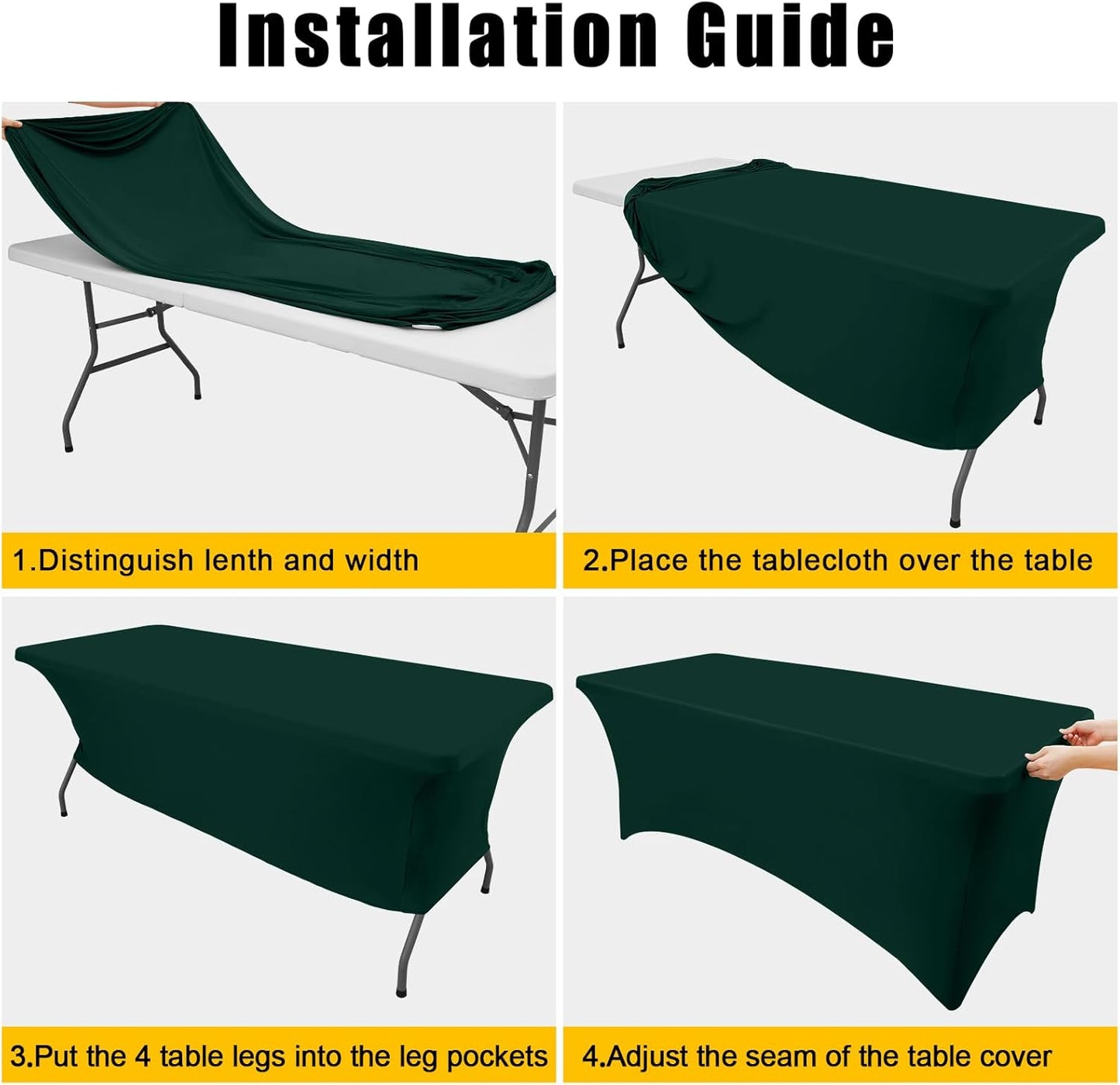 Smiry 2 Pack Spandex Table Cloth 5FT, Elastic Fitted Stretch Tablecloths, Washable and Wrinkle Free Rectangular Patio Table Cover for Outdoor, Wedding, Banquet (Hunter Green, 60Lx30Wx30H Inch)