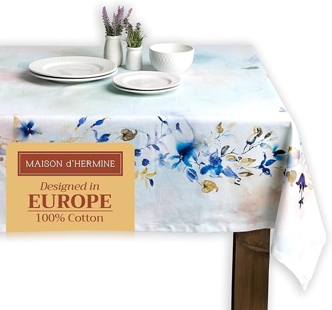 Maison d' Hermine Table Cloth Rectangle Table 100% Cotton 54 x 72 Inches Tablecloth Reusable Decorative for Dining Room Farmhouse Home Valentines Day Decorations Spring Summer - Lazy Summer Days