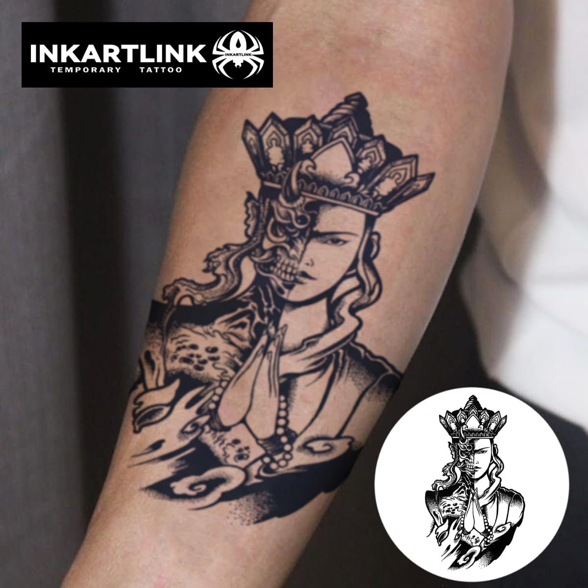 INKARTLINK Tattoo Tech,2 Sheets Extra-Large Semi Permanent Tattoo,Adult Art Design Temporary Tattoos, Lasst 1-2 Weeks, Waterproof, Realistic look (Good and Evil, Tang Monk Design?