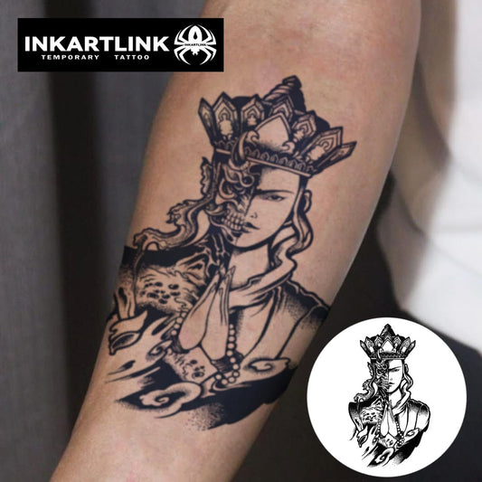 INKARTLINK Tattoo Tech,2 Sheets Extra-Large Semi Permanent Tattoo,Adult Art Design Temporary Tattoos, Lasst 1-2 Weeks, Waterproof, Realistic look (Good and Evil, Tang Monk Design?