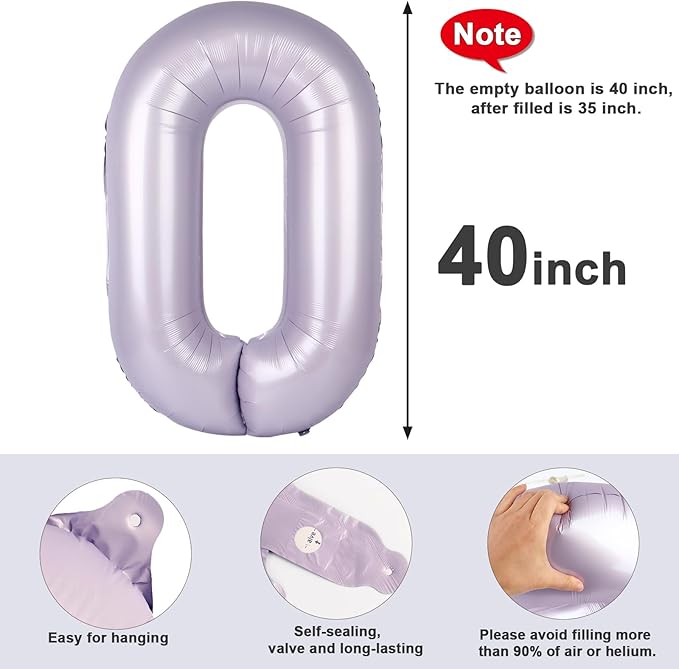 Number 0 Balloons 40 Inch Cream Purple Number Balloons for 10 20 30 40 50 60 70 80 90 100 Numbers Balloon Birthday Decorations Wedding Event Baby Shower