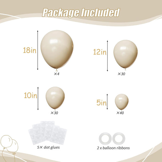 104pcs Sand White Balloons - 18/12/10/5 Inch Cream Beige Neutral Latex Balloons Garland Arch Different Sizes Pack for Boho Weddings, Baby Showers,Gender Reveals, Birthdays