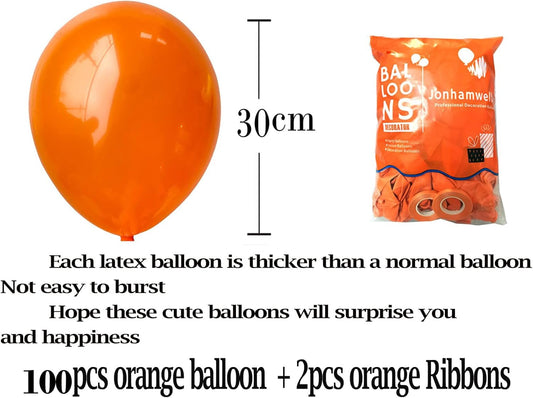 Jonhamwelbor Orange Balloons 12 inch 100 Pack Orange Latex Balloons Helium for Halloween Autumn Party Decoration Balloon