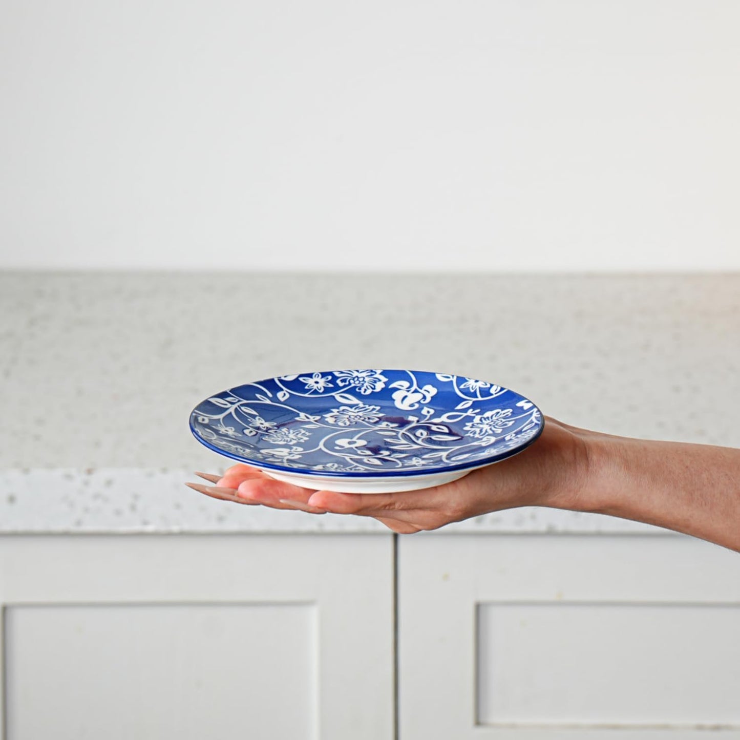 Ceramic Dessert Plates Set - 6 Inch Small Appetizer Plates for Kitchen - Salad Plate for Snacks Side Dish Cake, Gift, Microwave Dishwasher Safe, Vintage Blue