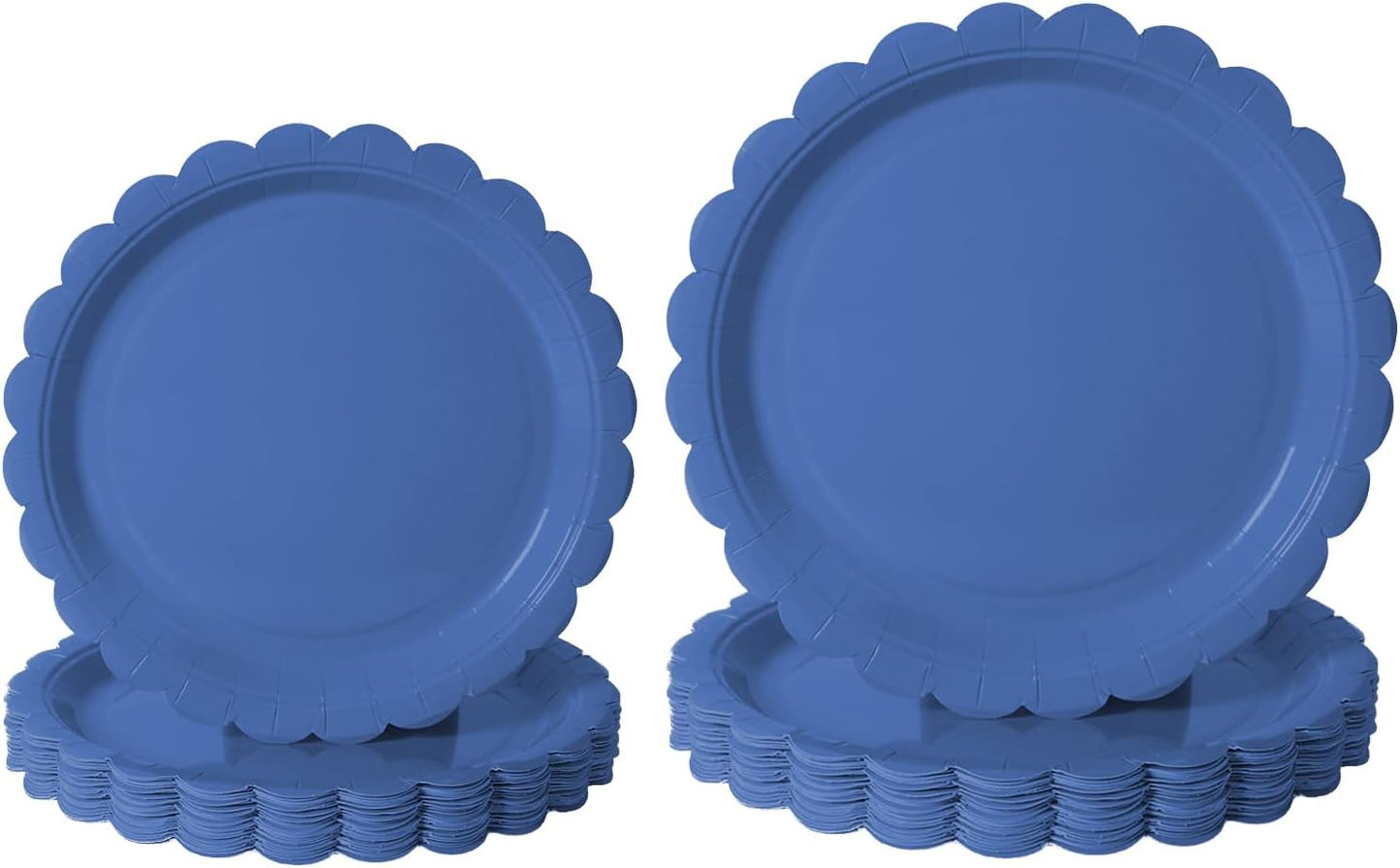 BEFORYOU 50PCS Scalloped Disposable Paper Plates 9IN Dessert Cake Party Plates for Baby Shower, Wedding,Bridal Shower Birthday Party Supplies (Navy Blue, 7IN and 9IN)