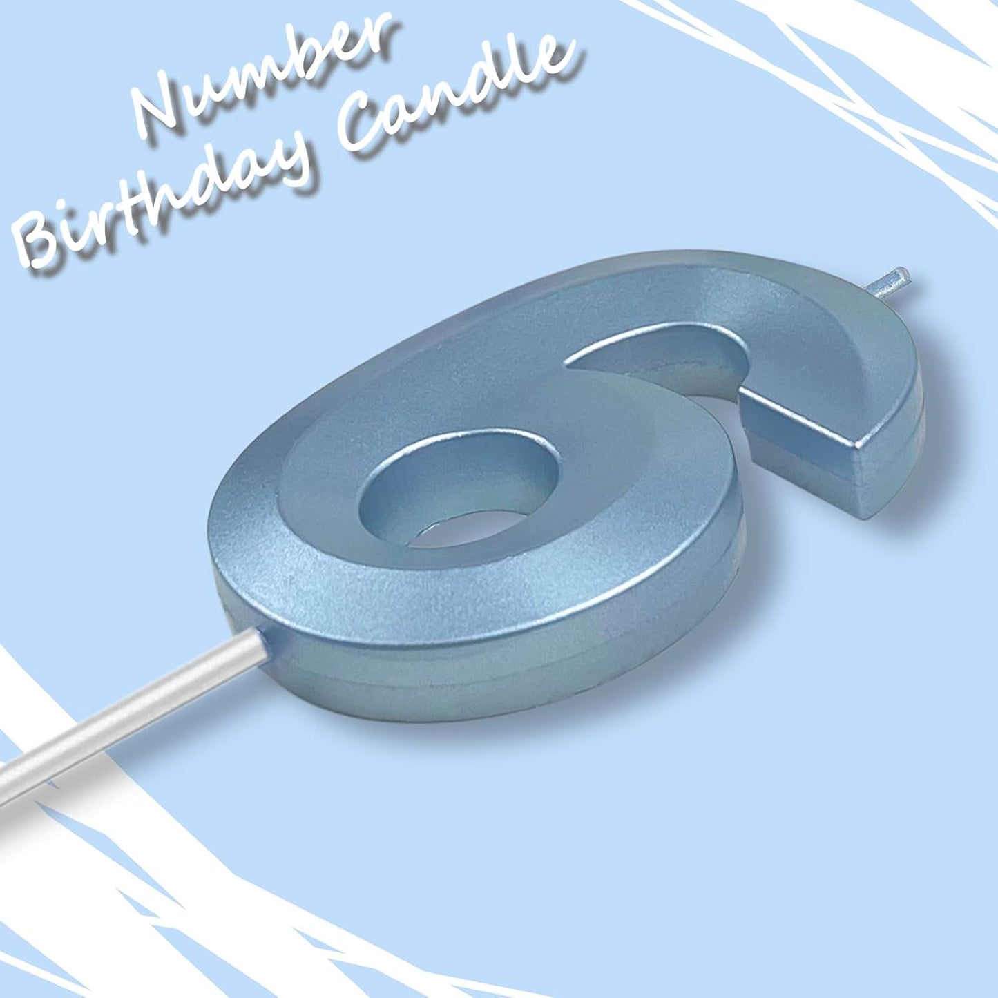 Blue Number 6 Candles, 3D Diamond 2.76 Inch Cake Topper Birthday Candles for Wedding Anniversary Cake Decorations, Happy Birthday Party Decorations