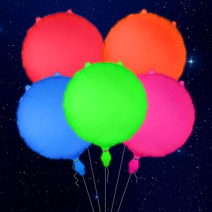 Mega-L Glow in the Dark Party Supplies, 5 Pcs Neon Round Balloons Set – Fluorescent Red, Lemon Yellow, Fuchsia, Blue and Orange Balloons Perfect for Birthday, Wedding, Anniversary, Graduation Party