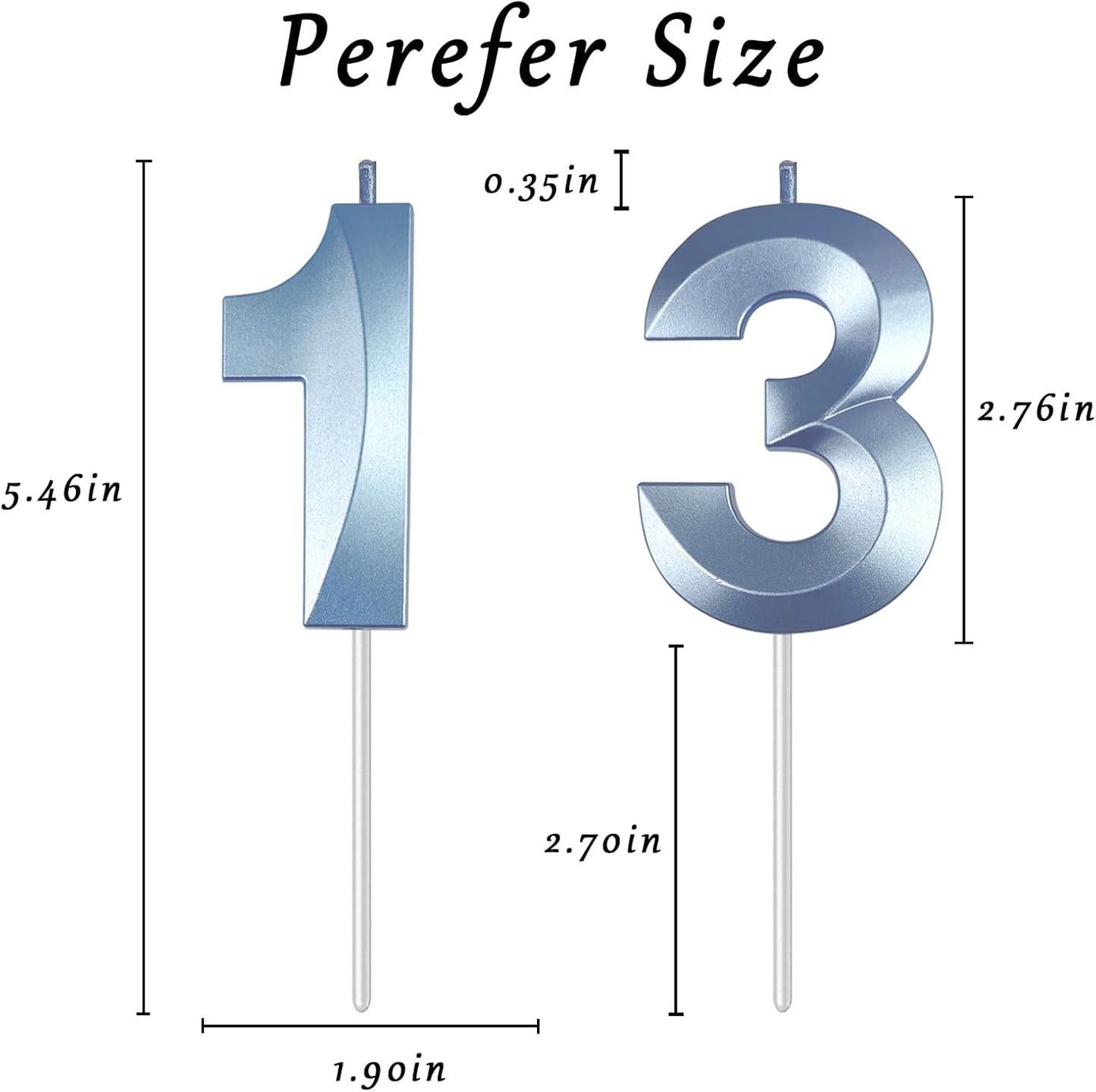 Blue Number 13 Candles, 3D Diamond 2.76 Inch Cake Topper Birthday Candles for Wedding Anniversary Cake Decorations, Happy Birthday Party Decorations